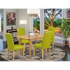 Dinette Set 5Pc Rectangle Table w/ Leaf & 4 Parsons Chairs - Oak Leg, Green PU Leather - 2 of 4