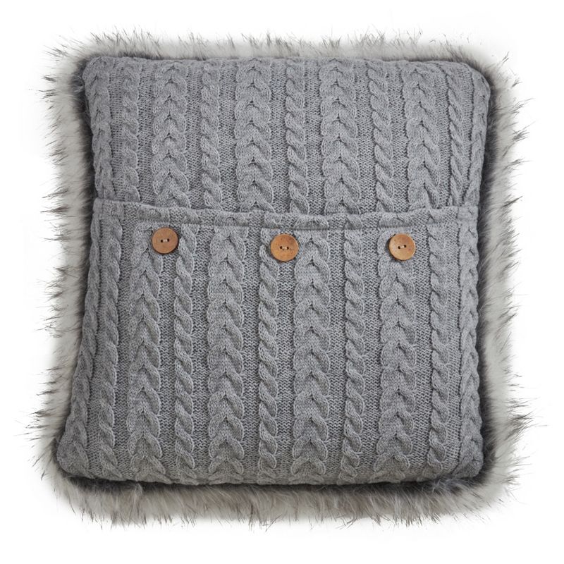Saro Lifestyle Faux Fur Trim Button Knit Poly Filled Pillow, 1 of 3
