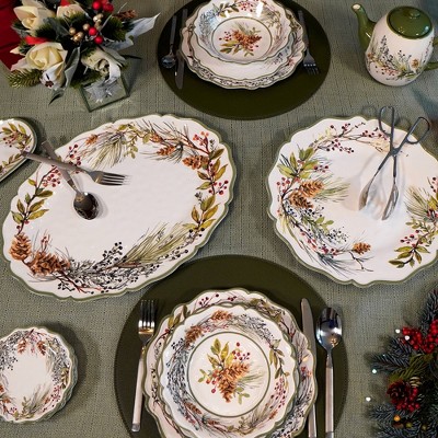 Winter's Forest Melamine Christmas Platter Set, Round and Oval