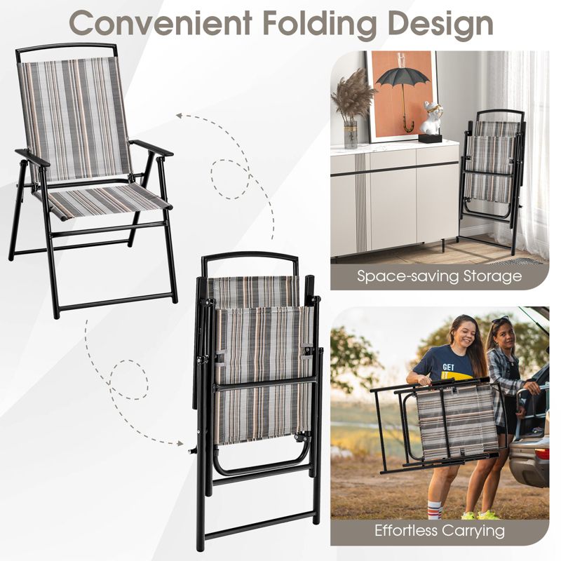 Tangkula Outdoor Folding Chairs Set of 2/4 Lightweight High Back Chairs w/ Armrests Heavy-Duty Metal Frame, 4 of 7