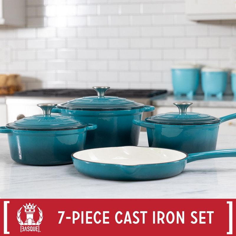 Basque Enameled Cast Iron Cookware Set, 7-Piece Set, Nonstick, Oven Safe, 2 of 7