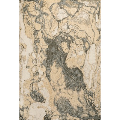 Gold and Gray Abstract Flat Woven Reversible Rug, 3 x 5