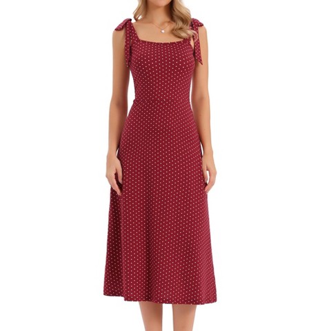 Женские платья INSPIRE CHIC Women's Polka Dots Tie Shoulder Sleeveless A-Line Elegant Maxi Dresses Small Dark Red