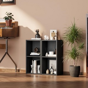 2-Tier Small Narrow Bookshelf, Black Cube Display Rack for Corners, Modern CD Storage Cabinet for Home Office & Living Room (1 Pack) - 1 of 4