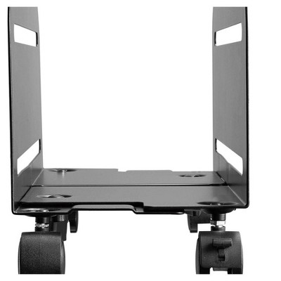 Black Powder-Coated Steel Mobile CPU Tower Stand