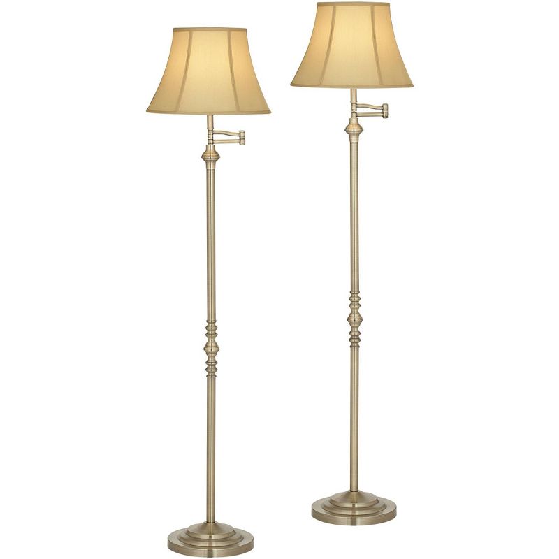 Regency Hill Montebello Traditional 60" Tall Standing Floor Lamps Set of 2 Lights Swing Arm Adjustable Gold Metal Antique Brass Finish Living Room, 1 of 9