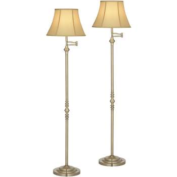 Regency Hill Montebello Traditional 60" Tall Standing Floor Lamps Set of 2 Lights Swing Arm Adjustable Gold Metal Antique Brass Finish Living Room