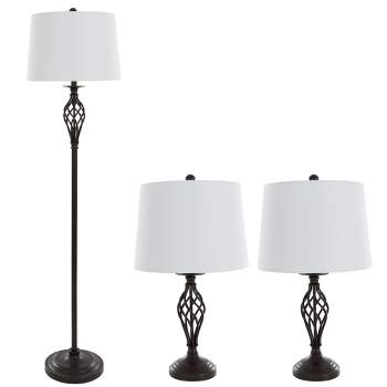 Table Lamps and Floor Lamp Spiral Cage Design Set of 3 (3 LED bulbs included) - Yorkshire Home