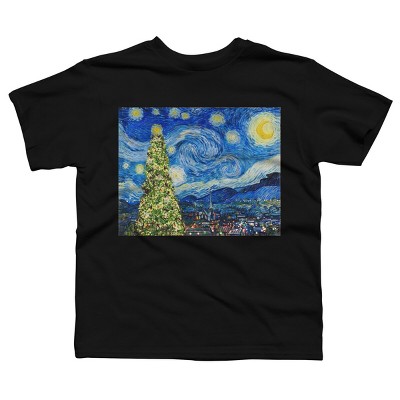 Boy's Design By Humans Van Gogh Starry Night - Christmas Tree By bcstudio T-Shirt