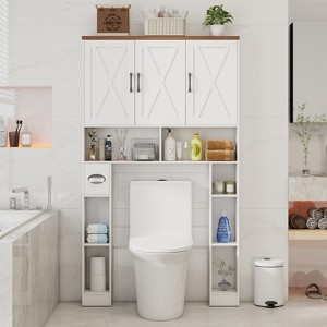Over The Toilet Storage Cabinet with 3 Barn Doors, Farmhouse Toilet Paper Holder and Towel Rack - 1 of 4