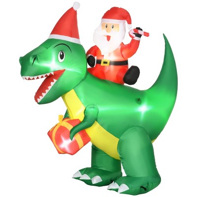 Homcom 6' Christmas Inflatables Santa Claus Riding Dinosaur, Outdoor ...