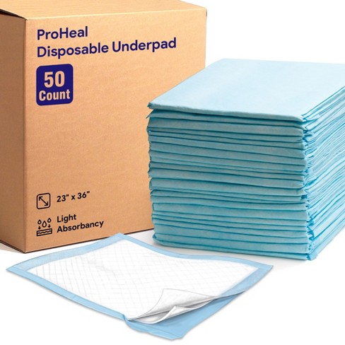 Disposable Incontinence Bed Pads 23 x 36, 50 Pack - Light Absorbent Chux Underpads with Fluff Core - Leak Proof Poly Backing, Non-Woven Top Sheet
