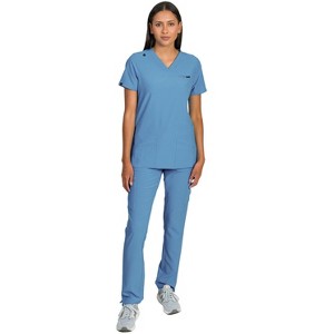 Medgear Liliana Women's Scrubs Set with 4-Pocket Top and Slim Straight Leg Pants - 1 of 4