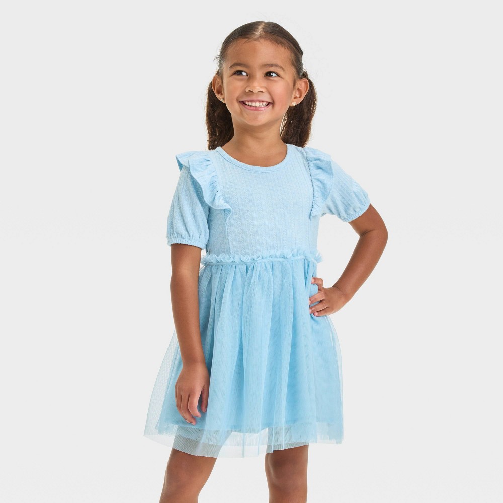 Toddler Girls' Short Sleeve Knit Tulle Dress - Cat & Jack™ Blue