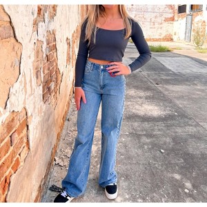 Women's Berkley Pearl Stud High Rise Wide Jeans - Vibrant Miu - 1 of 4