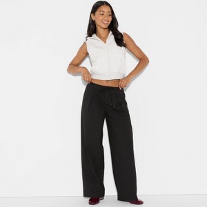 Women's Mid-Rise Waist Tie Slouchy Wide Leg Trousers - Wild Fable™ - 1 of 3