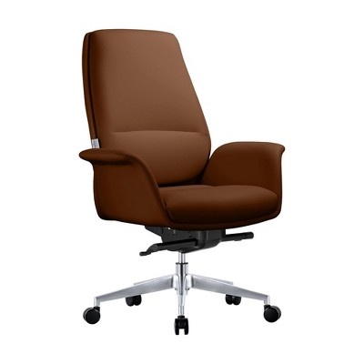 LeisureMod Summit Office Chair in Faux Leather and Aluminum Frame with Swivel and Tilt