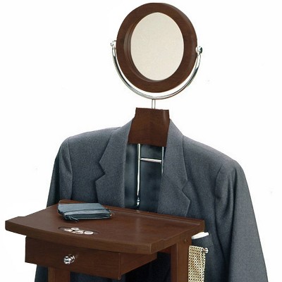 Antique Walnut Wood Valet Stand with Mirror and Drawer