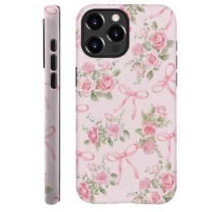 BONGEEK Generic Case Compatible with iPhone 16ProMax,Scratch Resistant Hybrid 2-Layer Hard Shell Phone Case,Bows Roses Pink Ribbon Aesthetic - 1 of 4