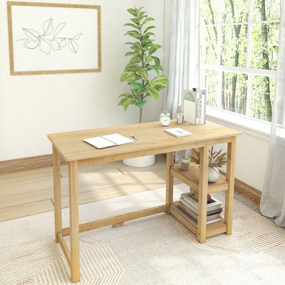 Plank+Beam Solid Wood Computer Desk with Shelves, Simple Desk for Bedroom, Home Office Study Desk, 47.25"