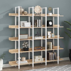 MAYEERTY 5 Tier Bookcase Open Shelf Vintage Industrial MDF White Metal Frame Oak - 1 of 4