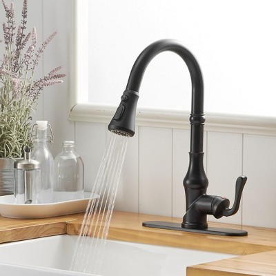 Matte Black Single-Handle Pull-Down Kitchen Faucet with Deck Plate