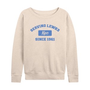 Women's - Barbie - Ken Serving Lewks Since 1961 Lightweight French Terry Wide Neck Long Sleeve Shirt - 1 of 4