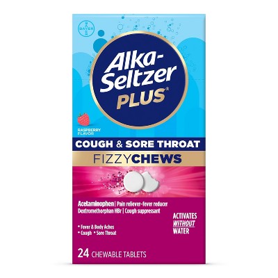 Alka-Seltzer Plus Cough & Sore Throat Fizzy Chews - Raspberry Flavor - 24ct