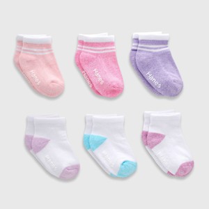 Hanes Toddler Girls' 6pk PURE Comfort with Organic Cotton Solid Athletic Socks - Purple/Pink/Gray - 1 of 3