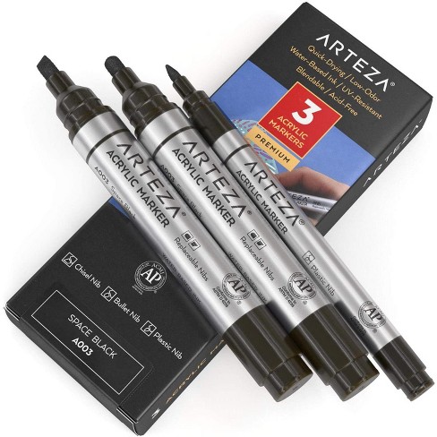 PINTAR Premium Acrylic Paint Pens - 4 (0.7mm), 4(1.0mm) & 4(5.0mm) Fine Tip  Pens For Rock Painting, Ceramic Glass, Wood, Glass (12 Black)