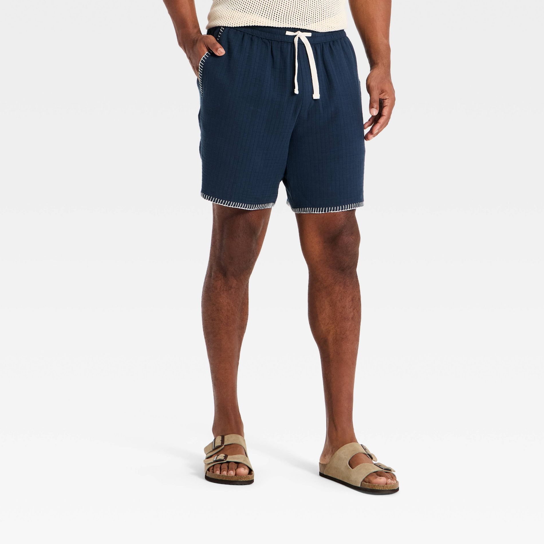 Men's 7" Whip Stitch Pull-On Shorts - Goodfellow & Co™ Navy Blue