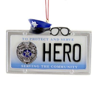 Holiday Ornament 2.75" Police Hero License Plate Protect And Serve  -  Tree Ornaments