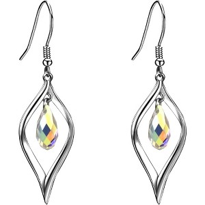 18K Gold Plated Leaf Dangle Earrings, 925 Sterling Silver Crystal Twist Fashion Earrings for Women - 1 of 4