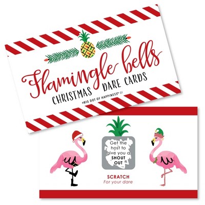 Big Dot of Happiness Flamingle Bells - Tropical Flamingo Christmas Party Game Scratch Off Dare Cards - 22 Count