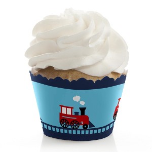Big Dot of Happiness Railroad Party Crossing - Steam Train Birthday Party or Baby Shower Cupcake Wrappers - Set of 12 - 1 of 4
