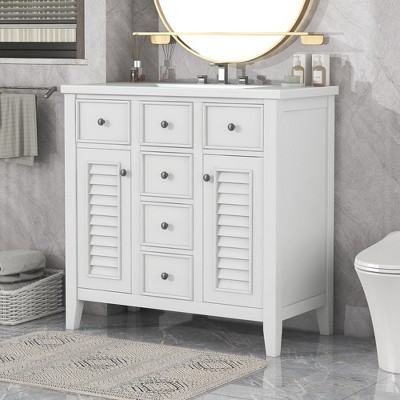 30 Bathroom Vanity With Ceramic Basin Sink, Drawer And 2-tier Storage Shelf,  Gray - Modernluxe : Target