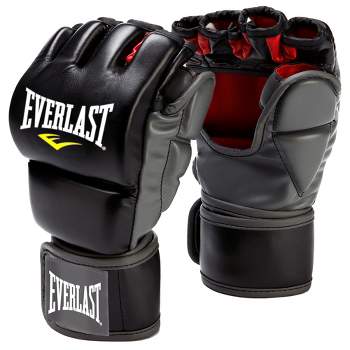 Everlast MMA Synthetic Leather Grappling Mitt Work Training Gloves w/Split Thumb Padding, Articulated Finger Ridges, & Full Wrist Wrap Strap, L/XL