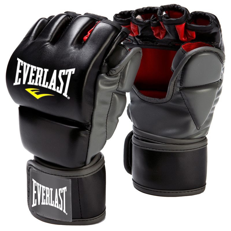 Everlast MMA Synthetic Leather Grappling Mitt Work Training Gloves w/Split Thumb Padding, Articulated Finger Ridges, & Full Wrist Wrap Strap, S/M, 1 of 7