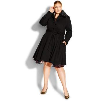 Women's Plus Size Blushing Belle Coat - black | CITY CHIC