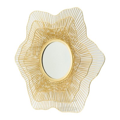 GlasFlength Decorative Wall Mirrors Wall Art Novelty Mirror Vanity Mirror Accent Mirror Metal Frame Mirror for Living Room, Gold, 27"*2.4"*27"