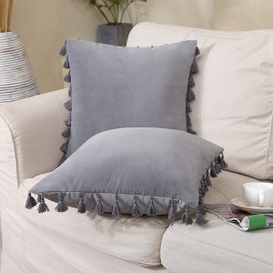 2 Pieces Tassels Velvet Throw Pillow Covers - 1 of 4