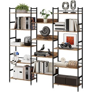 Triple Wide 5 Tier Bookshelf, Industrial Large Bookshelf with 4 Open Display Shelves, Tall Rustic Bookcase for Bedroom Office - 1 of 4