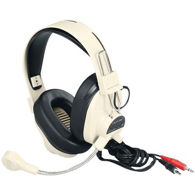 Califone 3066AV Deluxe Over-Ear Stereo Headset with Gooseneck Microphone, Dual 3.5mm Plugs, Beige, Each