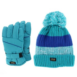 Polar Extreme Girl's Lined Beanie and Ski Glove Winter 2 Piece Set - 1 of 4