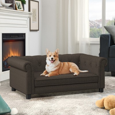 LAOTIES Elevated Dog Sofa Bed for Small And Medium Dogs,Modern Linen Pet Couch with Durable Frame And Cushion