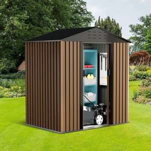 6x4 FT Metal Outdoor Storage Shed, Waterproof Garden Tool Shed with Sloped Roof and Air Vents, Anti-UV Backyard Shed for Patio, Poolside, Garden - 1 of 4