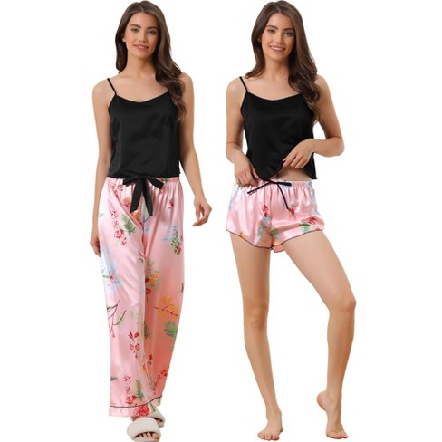 Cheibear Women's Wide-leg Elastic Waist Long Pants 2 Pieces Sleep Pants Set  : Target