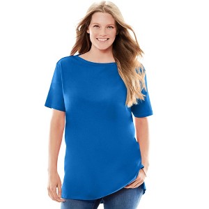 Woman Within Plus Size Perfect Short-Sleeve Boatneck Tunic - 1 of 4