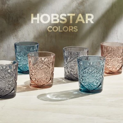 Libbey Hobstar Double Old Fashioned Glasses, 12-ounce, Rose, Set of 4