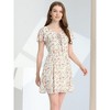 Allegra K Women's Floral Printed Flare Short Sleeve Lace-up V Neck A-Line Chiffon Dress - 3 of 4